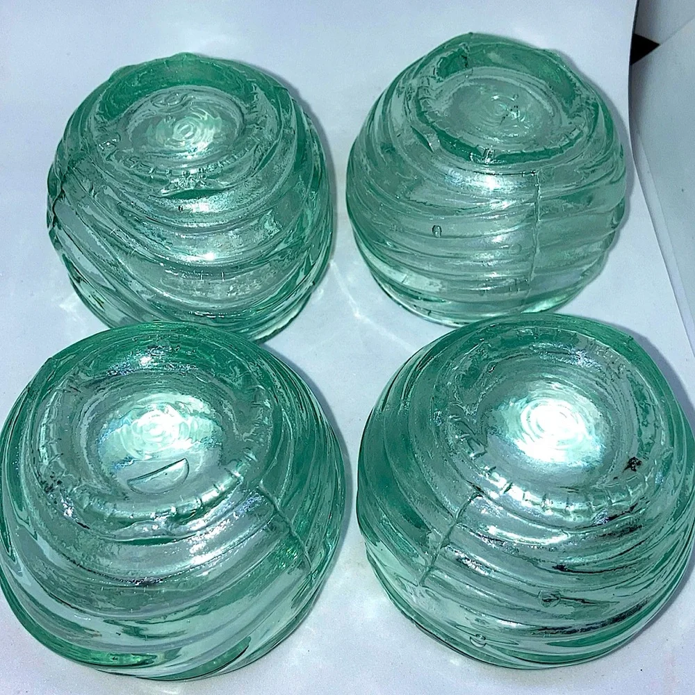 4 Crate & Barrel Baja votive candle holders Wavy design thick Recycled glass